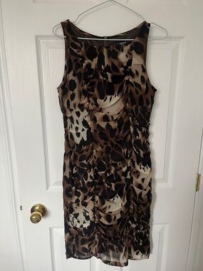 Chapter one  Brown and Black Animal Print Sleeveless Midi Dress